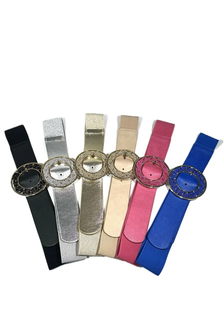 Textured Round Buckle Elasticated Belt