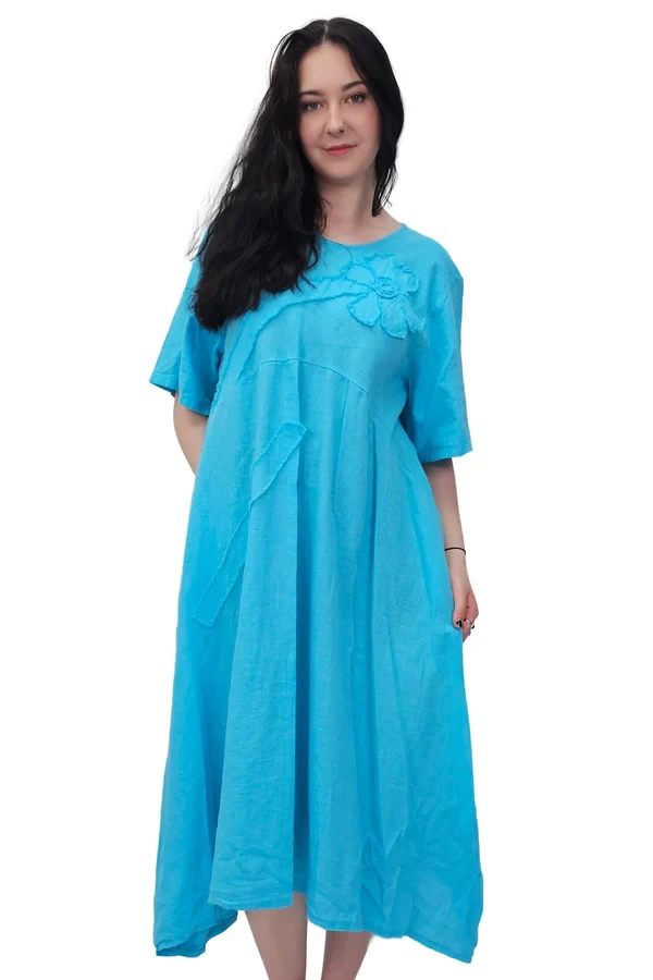 Textured Appliqué Details Linen Dress