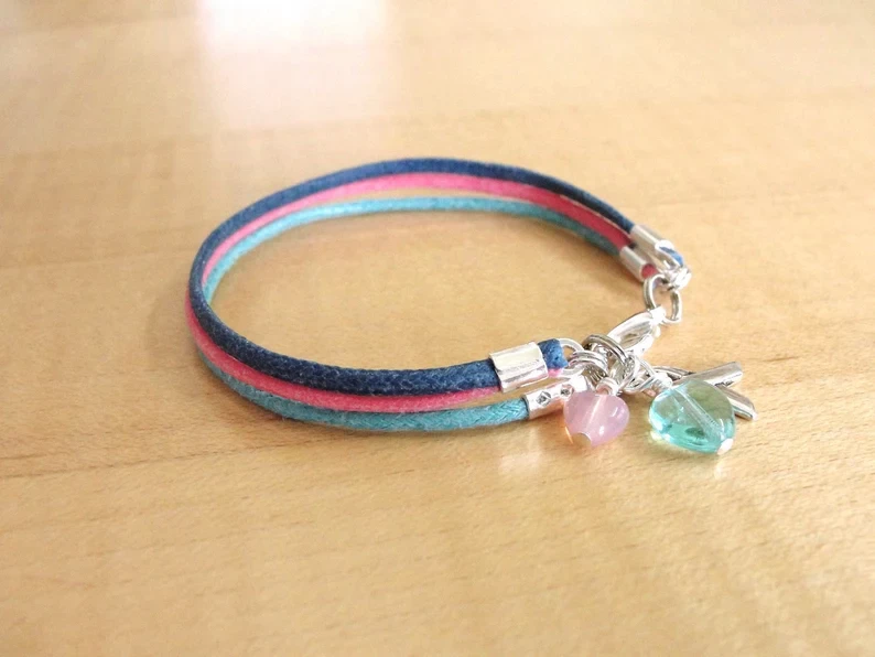 Thyroid Cancer Awareness Bracelet (Cotton) - Teal Pink and Blue