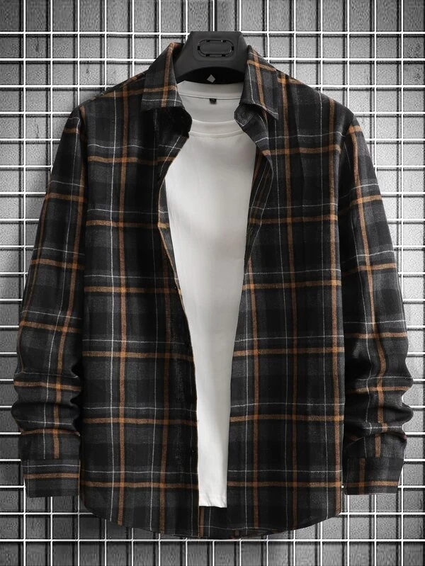 Men Plaid Print Shirt Without Tee