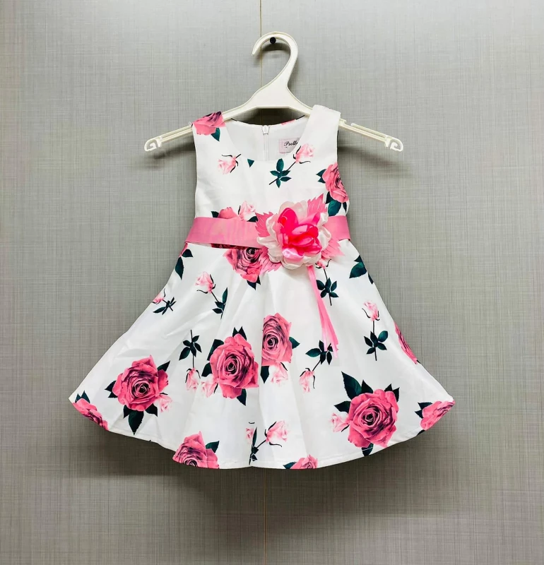 Baby Girls Rose Print Flower Party Dress (6-36M)