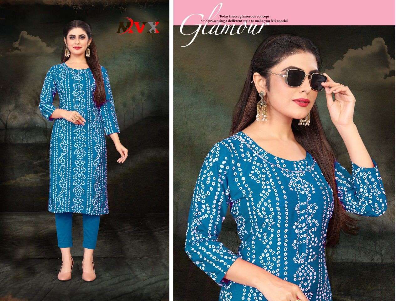 Riyon with Beautiful Bandhej Foil print kurti
