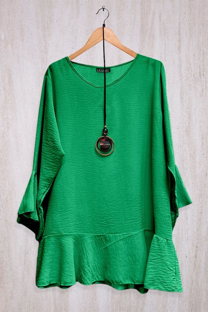 Flared Sleeve Plain Necklace Top