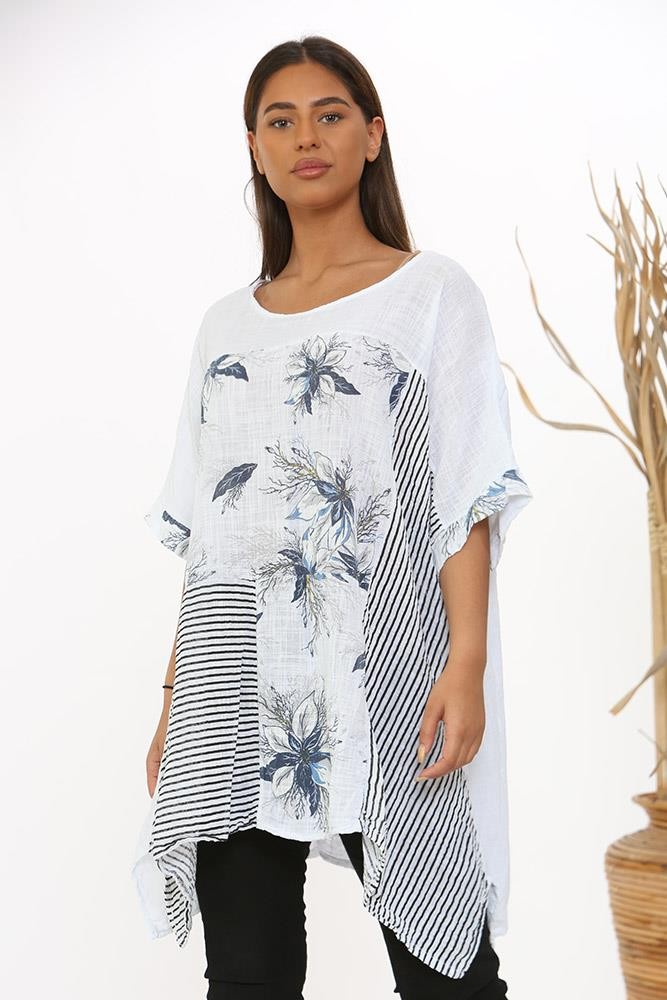 Italian Cotton Floral Stripe Panel Top