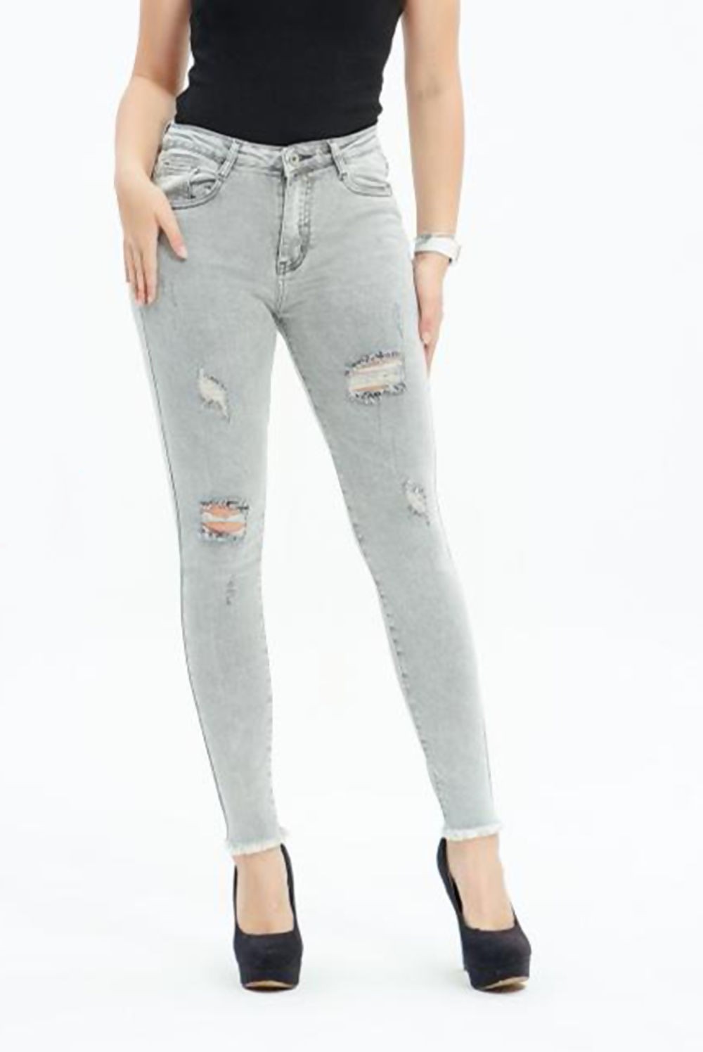 GREY WASHED DISTRESSED SKINNY JEANS