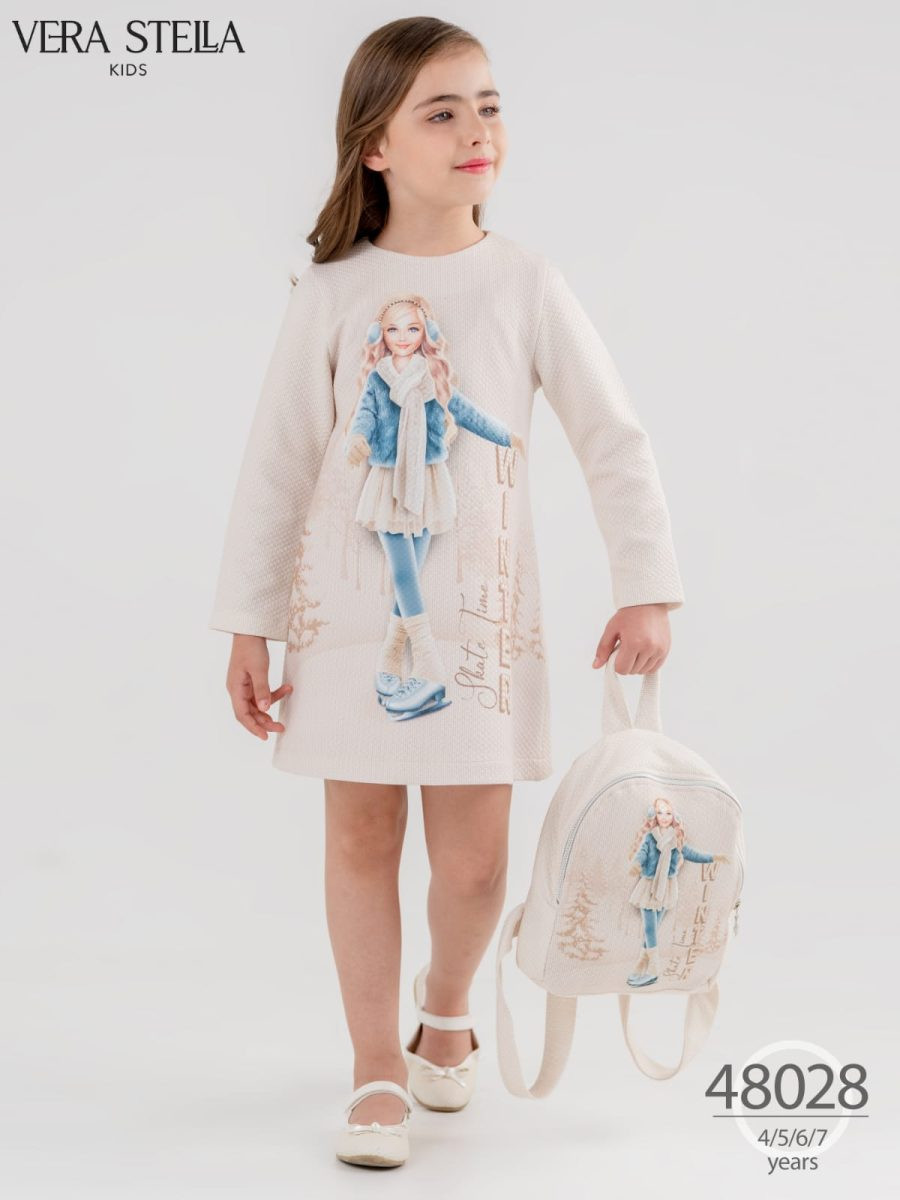 Girls Doll Print Dress & Bag Set (4-7Y)