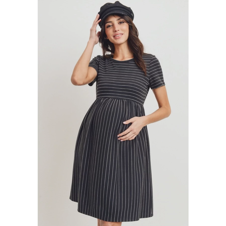 Short Sleeve Stripe with side pocket maternity dress