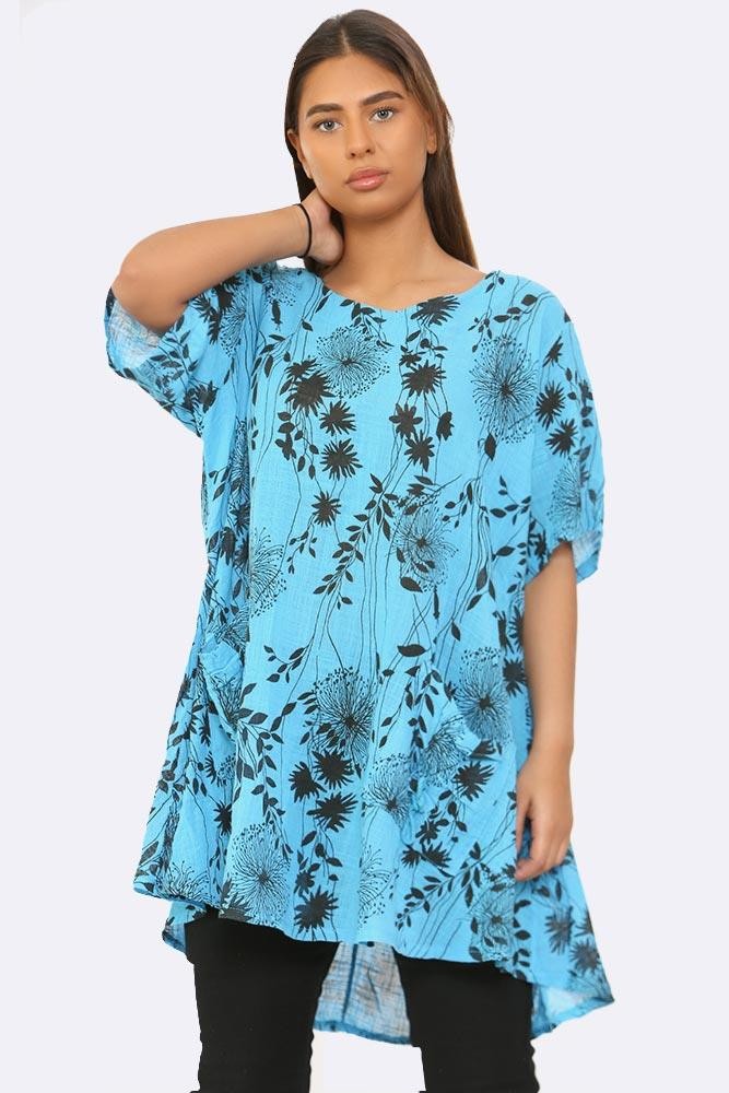 Italian Leaf Flower Print Tunic Top