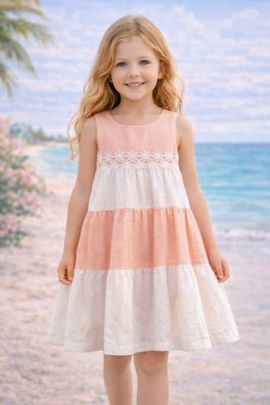 Girls Layered Panel Lace Trim Cotton Dress (2-9Y)