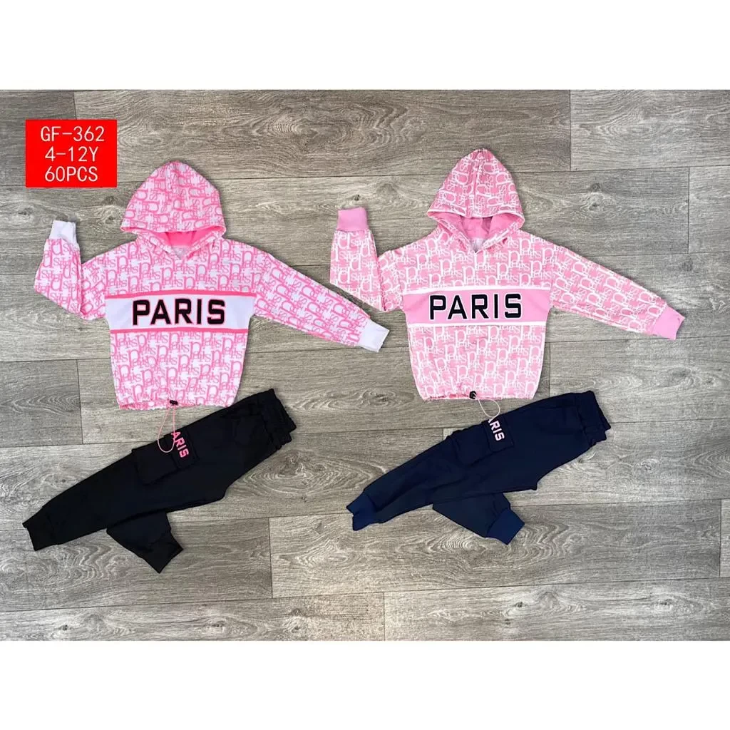 Girls Two Piece “PARIS” Printed Hooded Tracksuit (4-12Y)