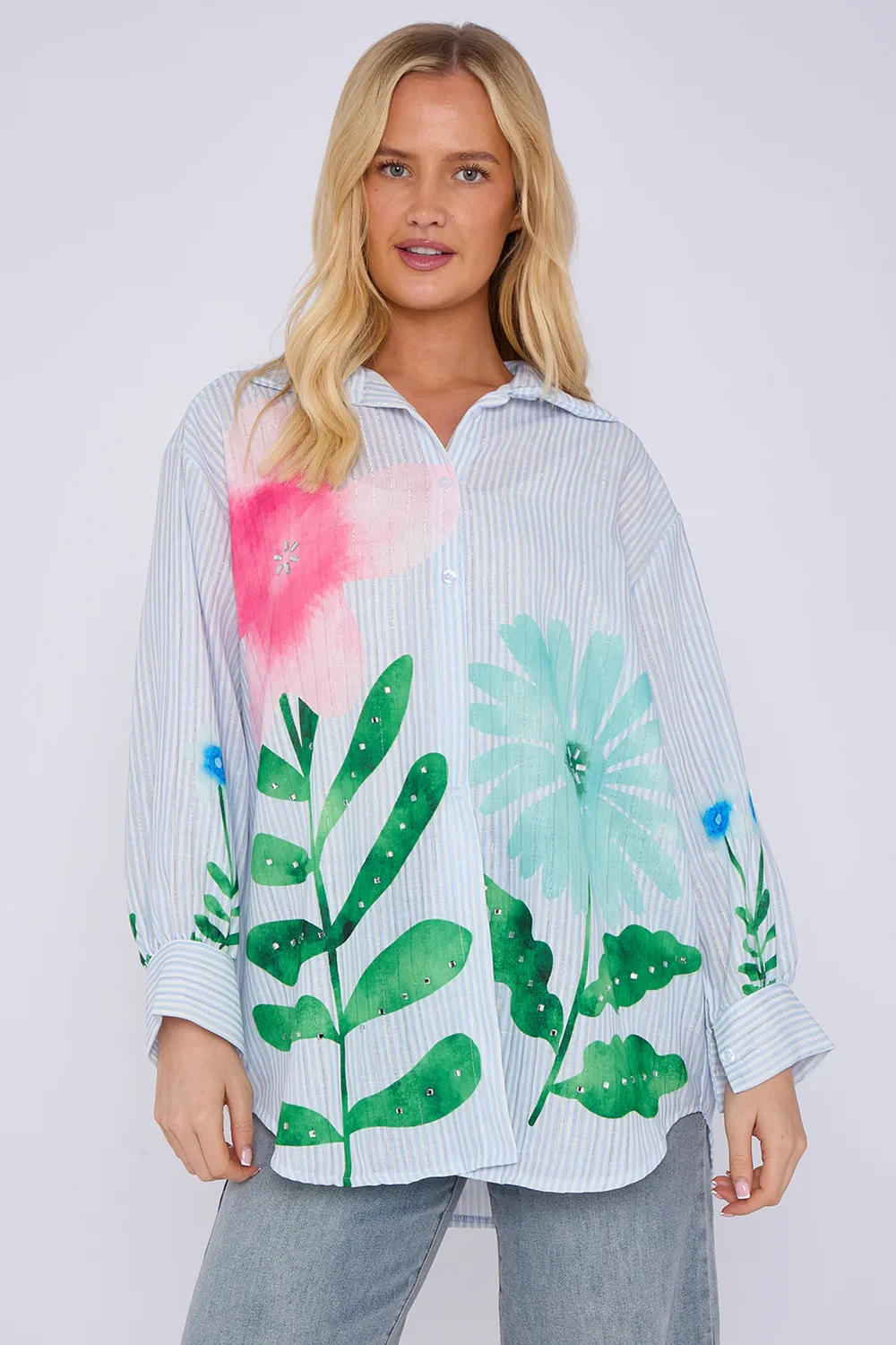 PRINTED GOLD FOIL STRIPE SHIRT