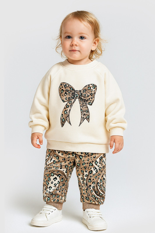 Baby Girls Two Piece Leopard Glitter Bow Tracksuit (9-24M)