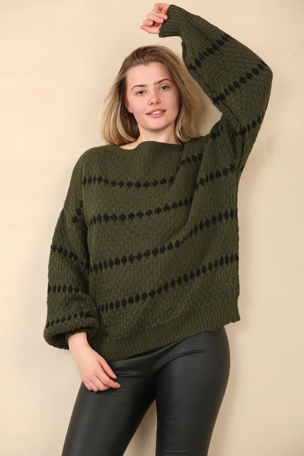 PATTERN KNIT OVERSIZED JUMPER - KAKHI