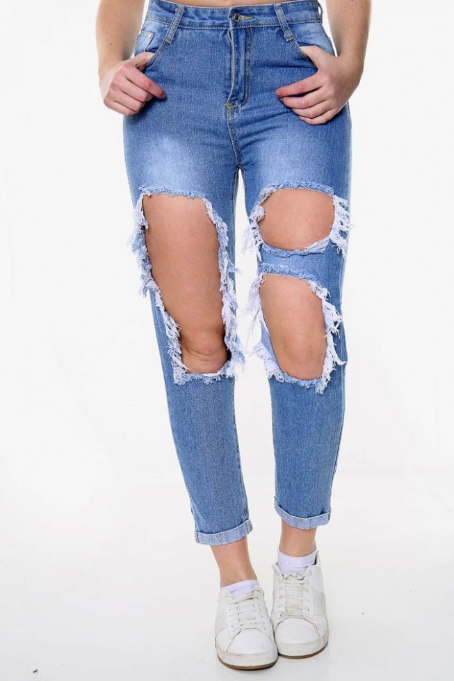 Open Ripped High Waist Denim Jeans