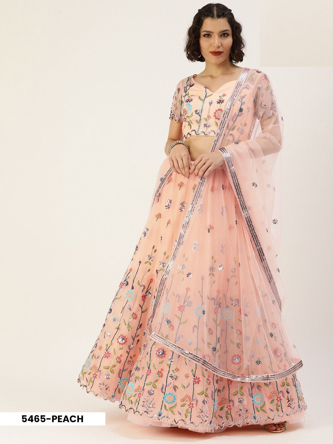 Soft Premium net with heavy embroidery work with Sequence work   With heavy inner lehenga