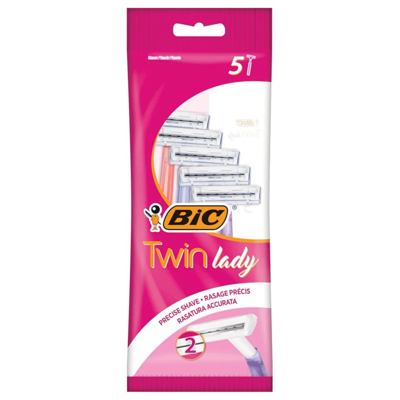 BIC Twin Lady Women's Disposable Razors Fixed Head With 2 Blades 5Pack