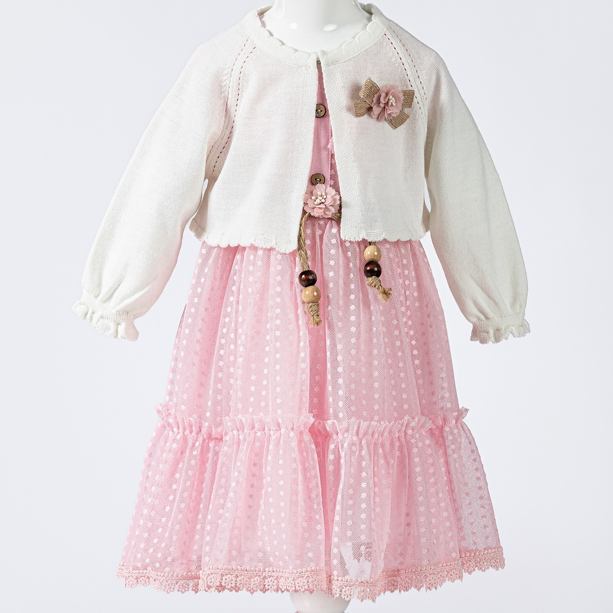 Girls Two Piece Polka Dot Dress & Knitted Cardigan Set (2-6Y)