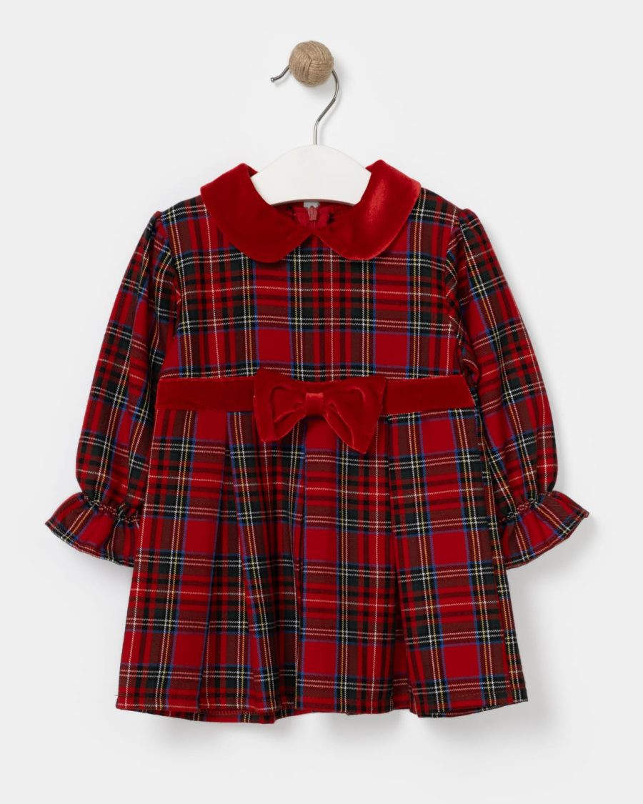 Baby Girls Full Sleeve Tartan Bow Dress (9-24M)