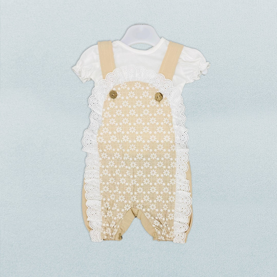 Baby Girls 2pc Spanish Lace Dungaree Set (3-18M)