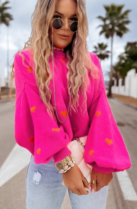 MERIKA 'HEART' PRINTED KNITTED JUMPER SWEATER-PINK