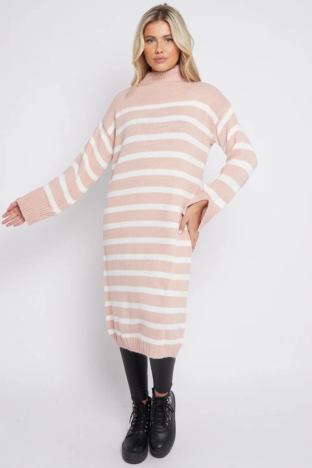 ABBY HIGH NECK STRIPE JUMPER DRESS