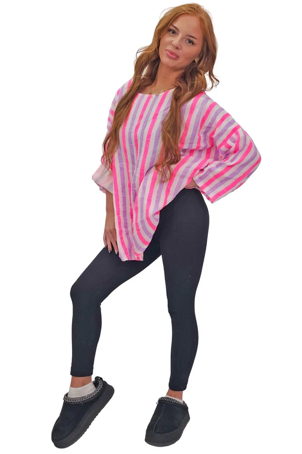 Vertical Stripes Print Tunic Cotton Top