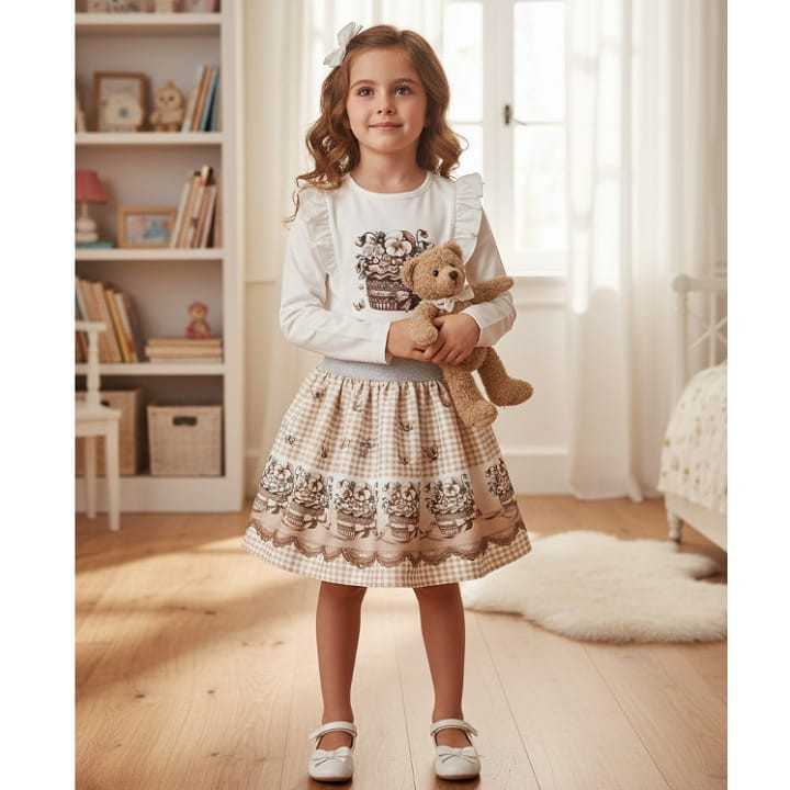 Girls Cupcake Print Pearl Diamante Top & Skirt Set (1-8Y)