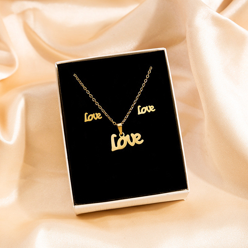 Fashion Jewelry For Women's 304 Stainless Steel 18K Gold Plated Necklace And Earrings Set