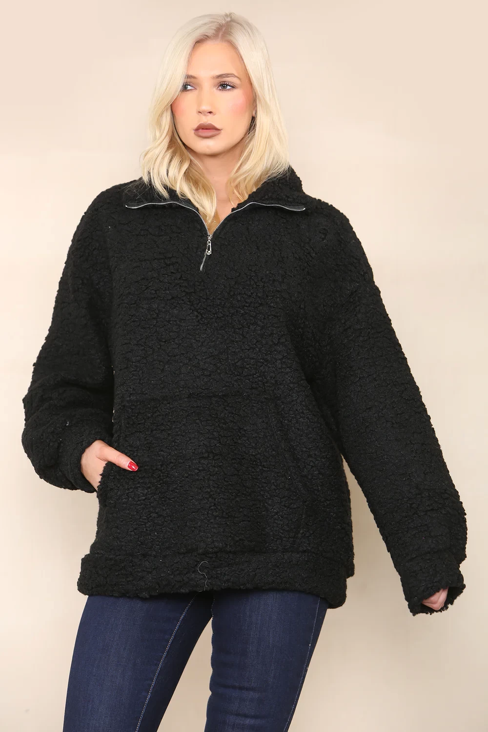 TEDDY ZIP HOODIE - BLACK