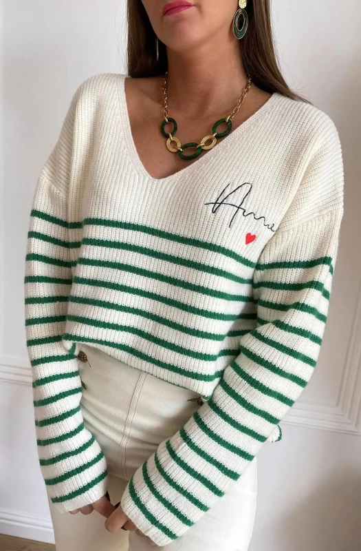 ALISA STRIPED 'AMOR' KNITTED JUMPER SWEATER TOP