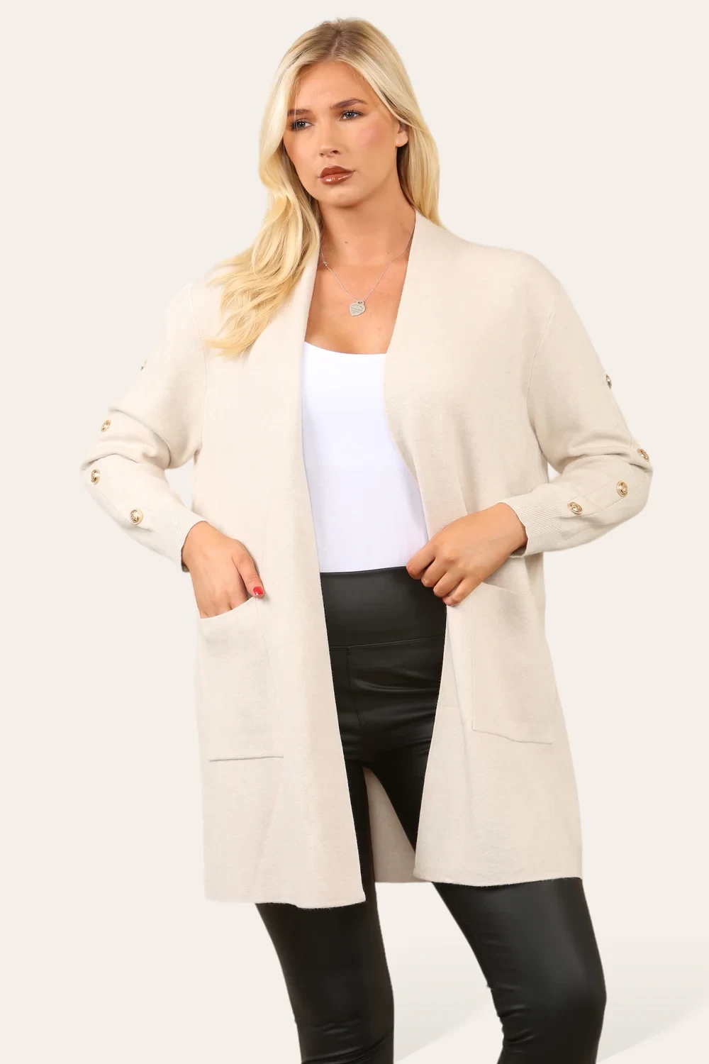 GOLD BUTTON SLEEVE POCKET CARDIGAN