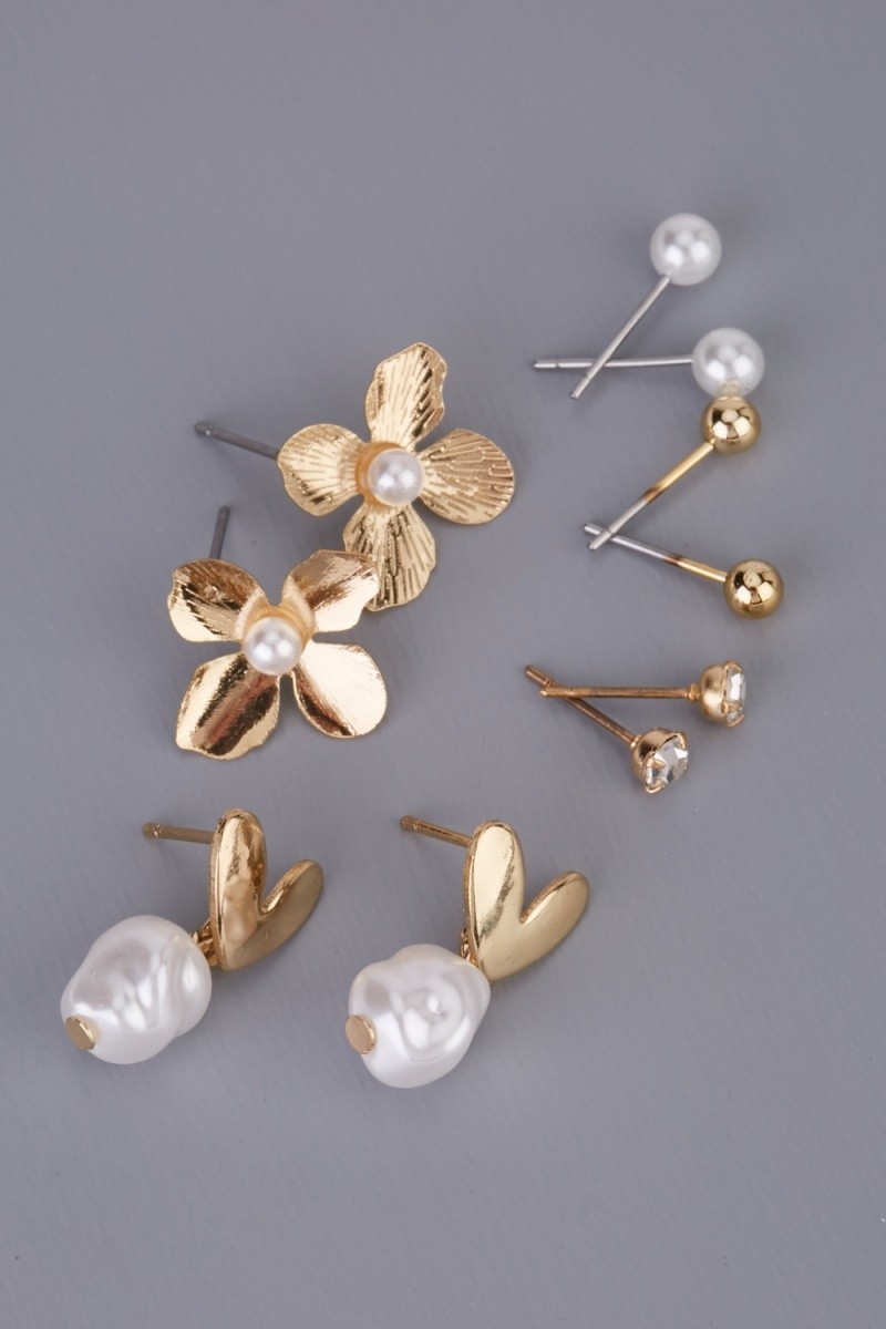 MIXED 5 PAIRS OF STUD EARRINGS SET