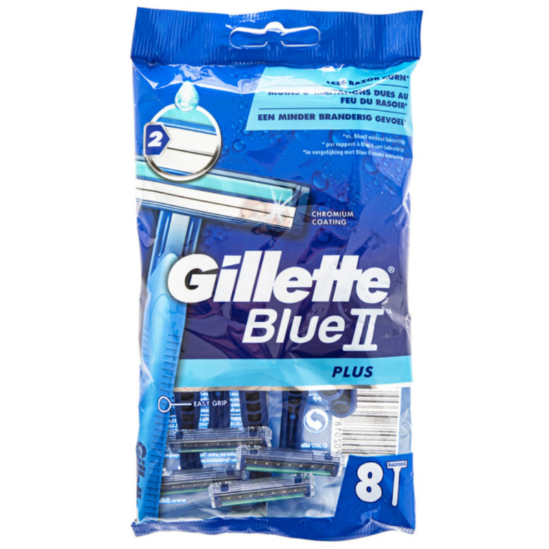 Gillette Blue 2 Plus Men's Disposable Razors With Double Chromium Coating Blades 8Pack