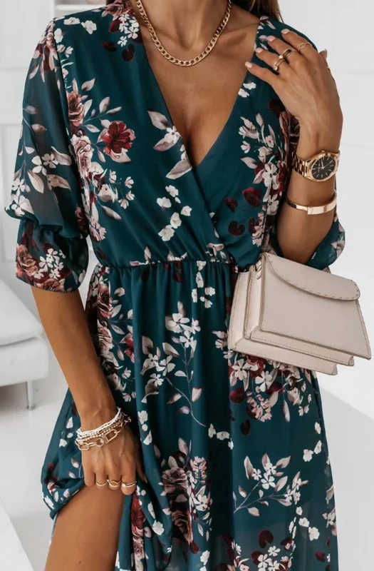MALLORIE CHIFFON FLORAL PRINT MAXI DRESS
