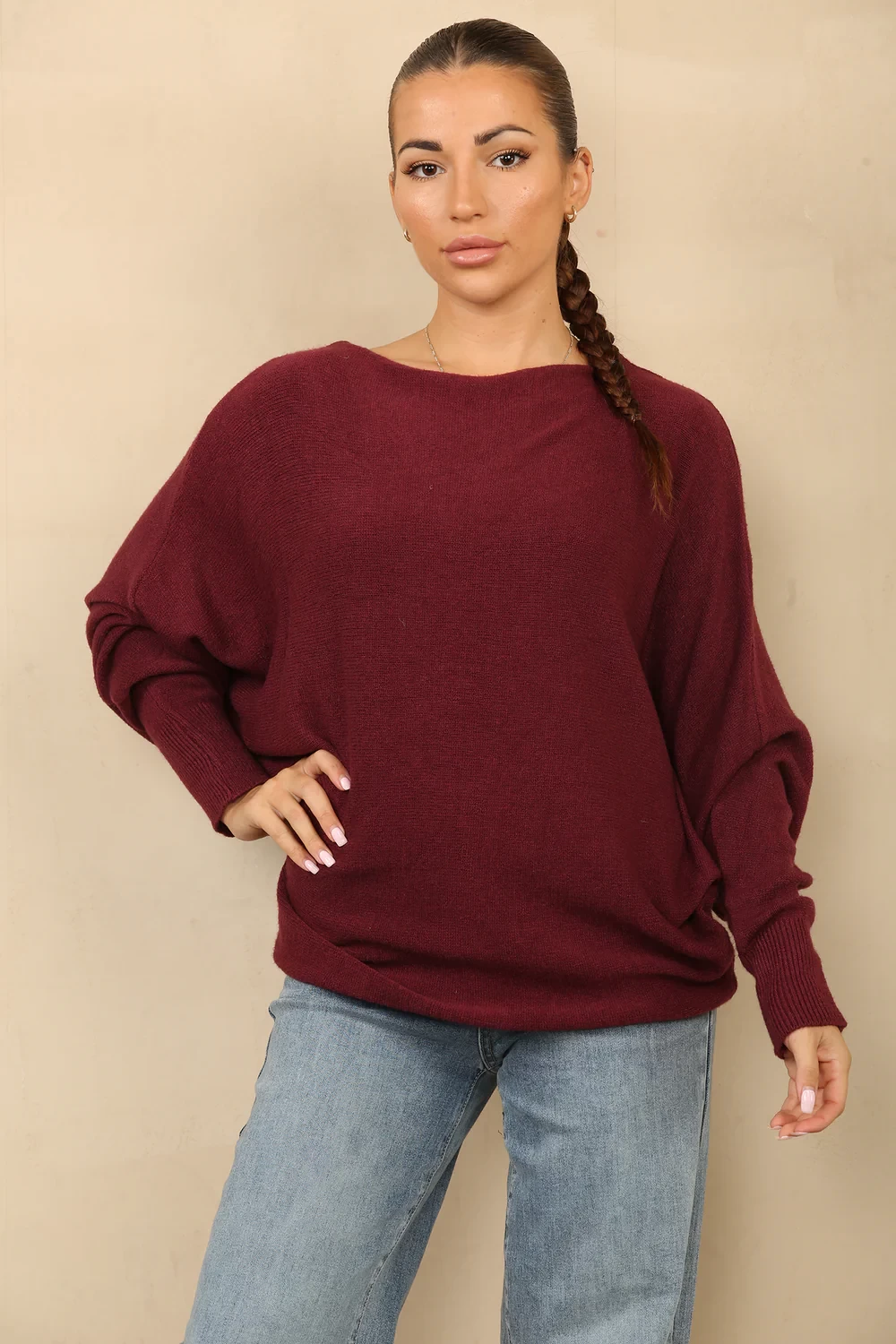 BATWING OVERSIZED JUMPER - BROWN