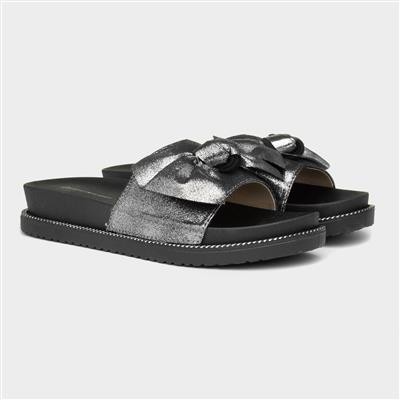 Womens Metallic Pewter Bow Slider