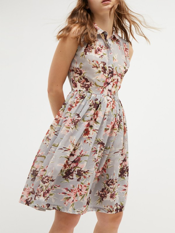 Alerie Drape Floral Shirt Dress - Light Perla Multi