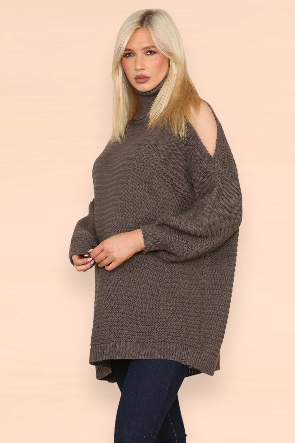 COLD SHOULDER ROLL NECK JUMPER