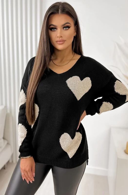 MINNIE 'HEART' SHIMMER KNITTED JUMPER SWEATER TOP-BLACK