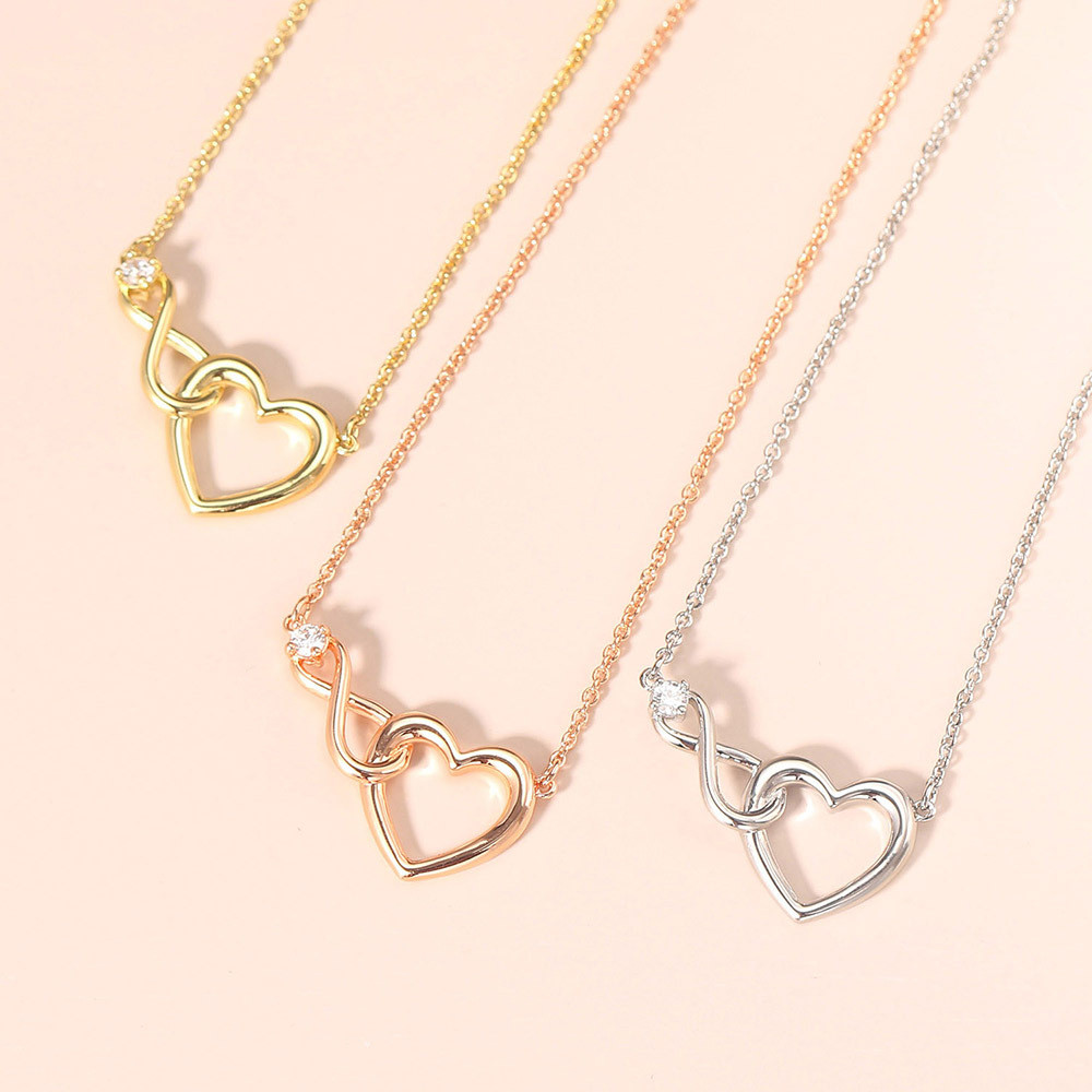 Sweet Minimalist Infinity Heart Shape Copper Inlay Zircon Necklace