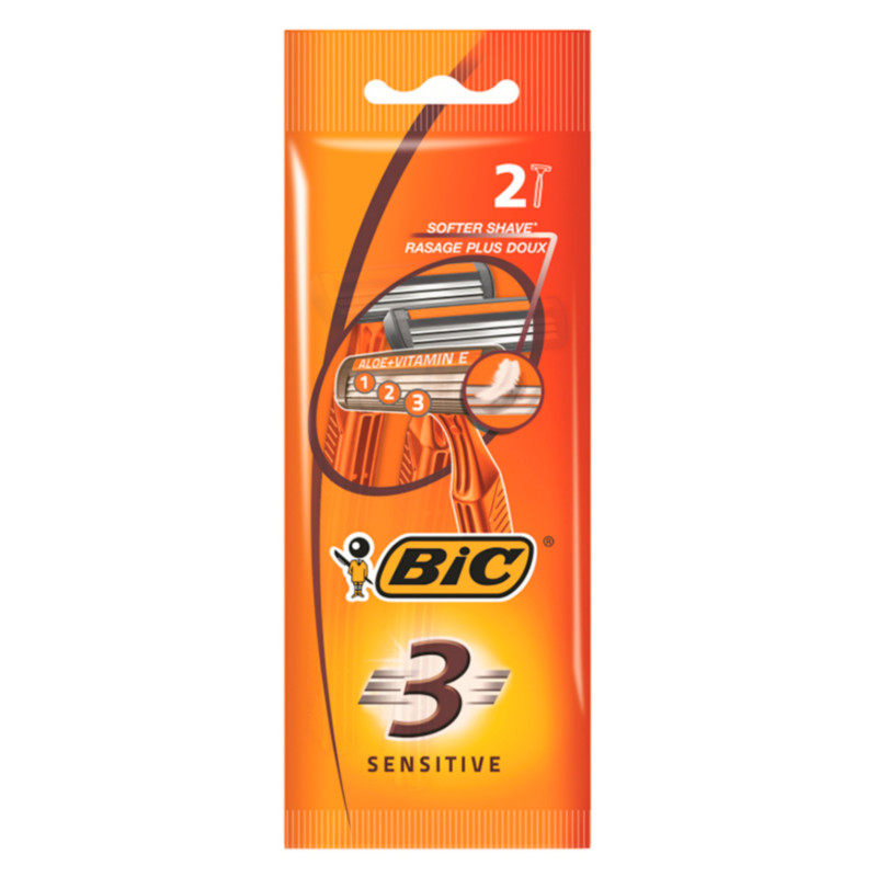 Bic 3 Sensitive Men's Disposable Razors Fixed Head and Triple Blades 2Pack