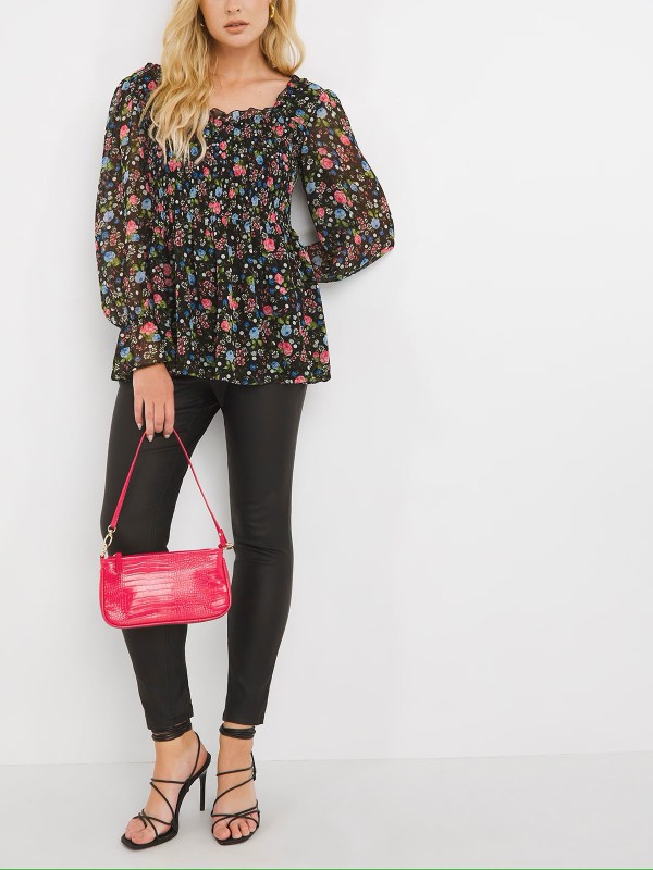 Floral Sweetheart Neck Peplum Top