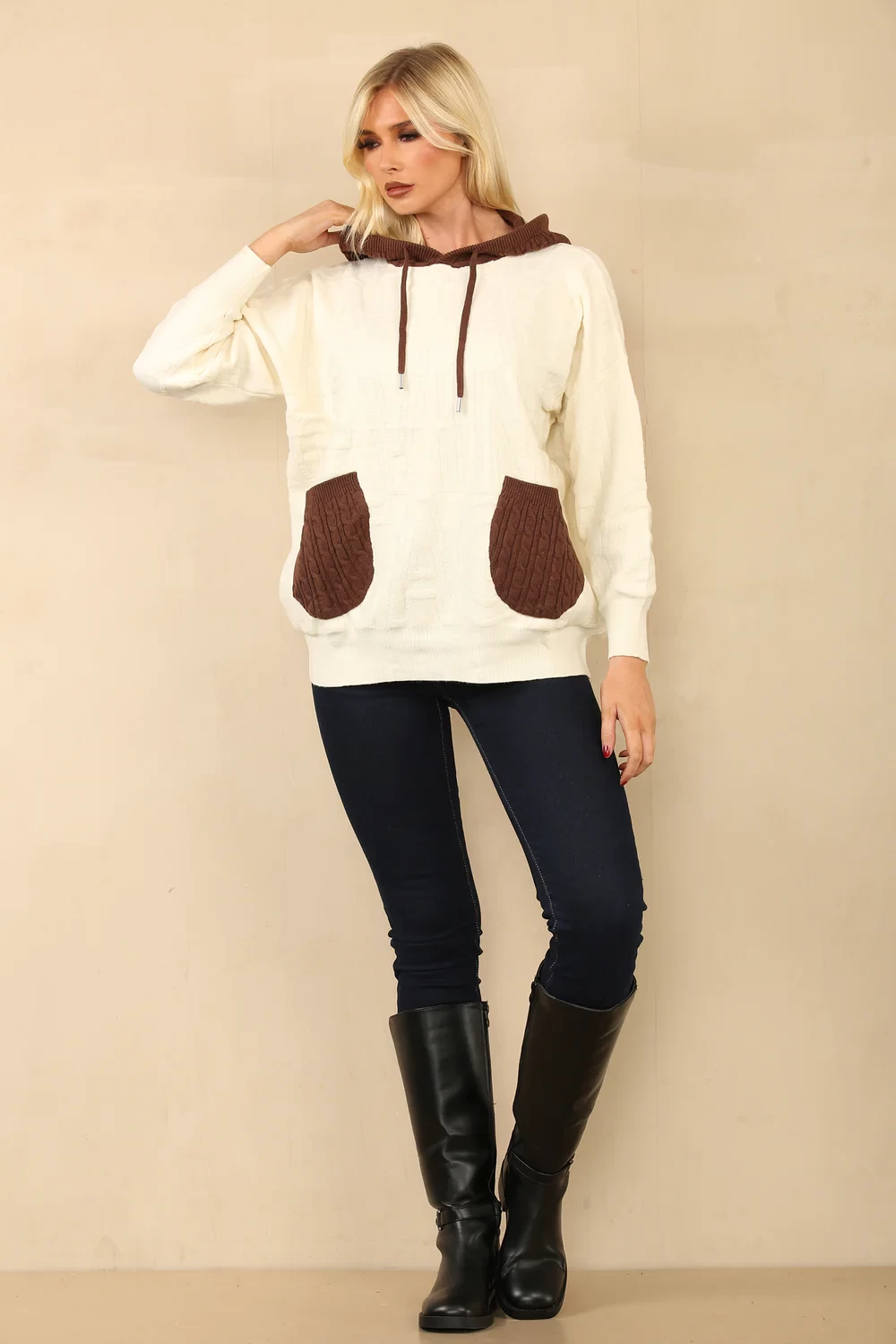 EMERY TEXTURED KNITTED HOODIE