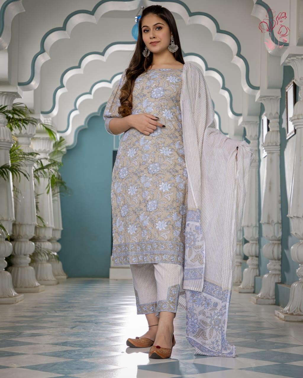 Straight kurti with pants and dupatta