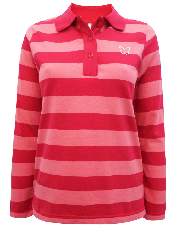 Pure Cotton Striped Diamante Butterfly Long Sleeve Polo Shirt