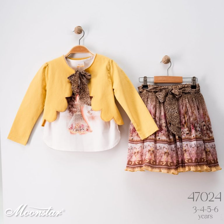 Girls Three Piece Mosaic Frilly Jacket Skirt Set (3-6Y)