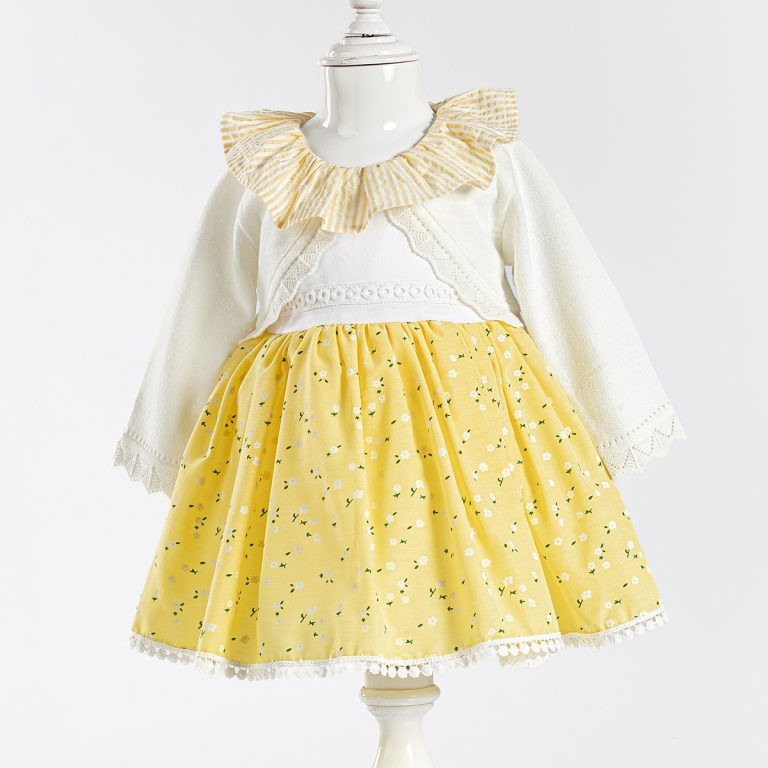 Baby Girls Floral Print Cotton Dress with Attached Knitted Cardigan (9-24M)