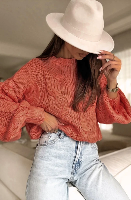 NERINA LIGHT KNITTED JUMPER SWEATER-RUST ORANGE