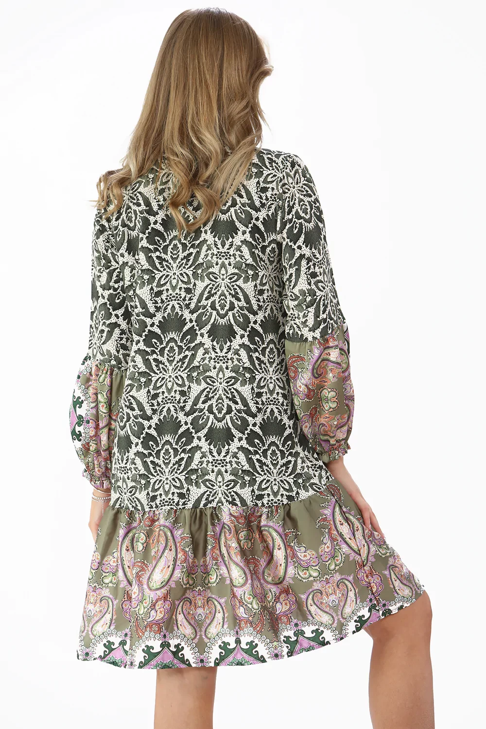 BUTTON DETAILED PUFF SLEEVE DRESS