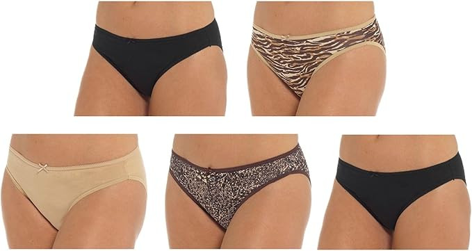 Ladies 5 Pack Animal Print High Leg Briefs